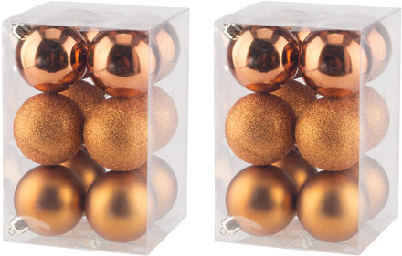 Cosy&Trendy 24x stuks kunststof kerstballen oranje 6 cm mat/glans/glitter - Kerstbal