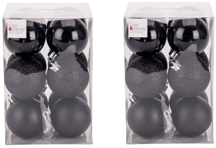 Cosy&Trendy 24x Zwarte kerstballen 6 cm kunststof mat/glans