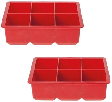 Cosy&Trendy 2x Grote kubus ijsklonten vormen rood 6 klontjes - Rode ijsblokjes tray - Cocktail ijsklonten maker - Siliconen ijsblokjes maker