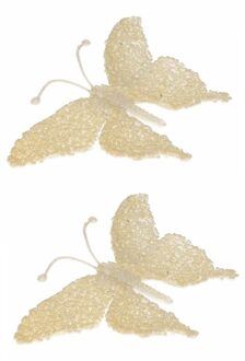 Cosy&Trendy 2x Kerst decoratie vlinder creme glitter