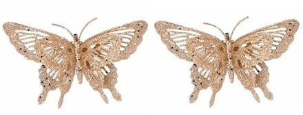 Cosy&Trendy 2x Kerst decoratie vlinders goud 15 x 11 cm Goudkleurig