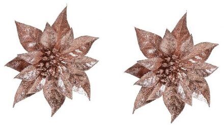 Cosy&Trendy 2x Kerstversieringen kerststerren bloemen oud roze op clip - Kersthangers