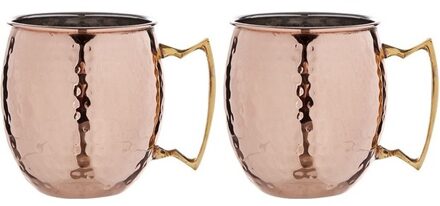 Cosy&Trendy 2x Koperen Moscow Mule beker/glas met handvat 450 ml - Cocktailglazen Bruin