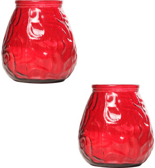 Cosy&Trendy 2x Rode tafelkaarsen in glazen houders 10 cm brandduur 40 uur - Waxinelichtjes Rood