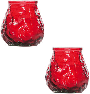 Cosy&Trendy 2x Rode tafelkaarsen in glazen houders 7 cm brandduur 17 uur - Waxinelichtjes Rood