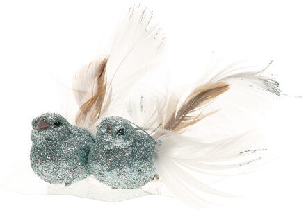 Cosy&Trendy 2x stuks decoratie vogels op clip glitter ijsblauw 11 cm - Kersthangers