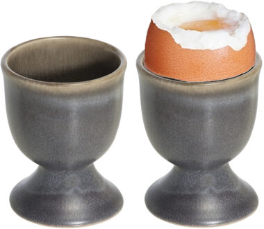 Cosy&Trendy 2x stuks eierdopjes van aardewerk grijs bruin 5 cm