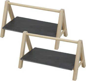 Cosy&Trendy 2x Stuks etagere 1-laags rechthoekig 29 x 19 x 14 cm van leisteen - Etageres Multikleur
