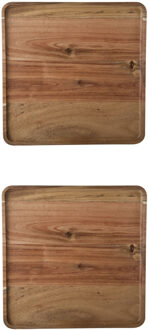 Cosy&Trendy 2x Stuks houten dienblad met opstaande rand 26 x 26 cm vierkant - Dienbladen Bruin
