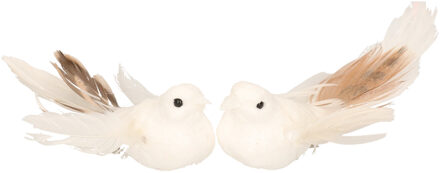 Cosy&Trendy 2x stuks Kerstversiering/kerstdecoratie vogels op clip wit 11 cm - Kersthangers