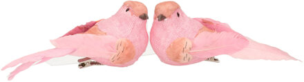 Cosy&Trendy 2x stuks kunststof decoratie vogels op clip roze 12 cm