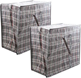 Cosy&Trendy 2x Stuks Mega/jumbo/XXL waszak/wasgoedtas grijs geruit 55 x 30 cm van kunststof