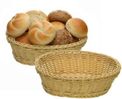 Cosy&Trendy 2x stuks ovale broodmanden/serveermanden beige kunststof L25 x B20 x H8 cm