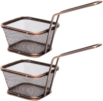 Cosy&Trendy 2x stuks patat/snack serveermandjes/frietmandjes antiek brons metaal L19 x B9 x H14 cm
