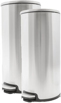 Cosy&Trendy 2x stuks vuilnisbakken/pedaalemmers zilver 20 liter 52 cm RVS - Afvalemmers - Prullenbakken