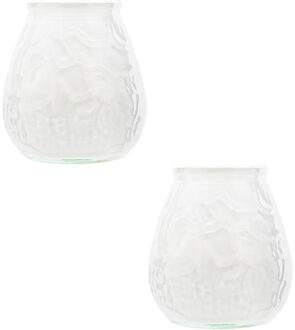 Cosy&Trendy 2x Witte tafelkaarsen in glazen houders 10 cm brandduur 40 uur - Waxinelichtjes