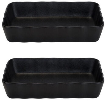 Cosy&Trendy 2x Zwarte ovenschalen/braadsledes van aardewerk 21 x 14 cm - Ovenschalen