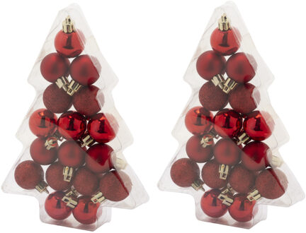 Cosy&Trendy 34x stuks kleine kunststof kerstballen rood 3 cm mat/glans/glitter - Kerstbal