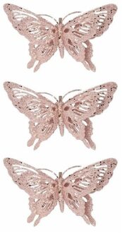 Cosy&Trendy 3x Kerst decoratie vlinder roze 15 x 11 cm