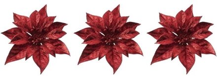 Cosy&Trendy 3x Kerstartikelen rode bloemen kerstboompiek 18 cm
