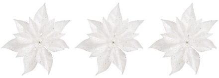 Cosy&Trendy 3x Kerstartikelen witte bloemen kerstboompiek 18 cm
