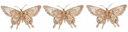 Cosy&Trendy 3x Kerstversiering vlinder goud/glitter 15 cm