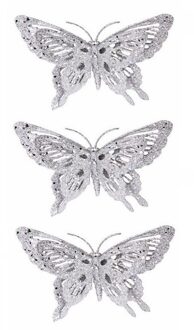 Cosy&Trendy 3x Kerstversiering vlinder zilver/glitter 15 cm