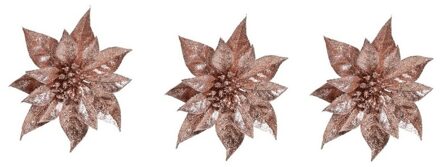 Cosy&Trendy 3x Kerstversieringen kerststerren bloemen oud roze op clip - Kersthangers