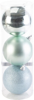 Cosy&Trendy 3x stuks grote kunststof kerstballen mintgroen 15 cm mat/glans/glitter