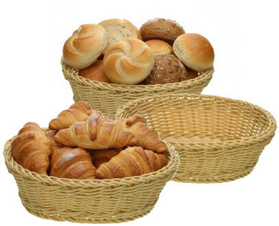 Cosy&Trendy 3x stuks ovale broodmanden/serveermanden beige kunststof L25 x B20 x H8 cm