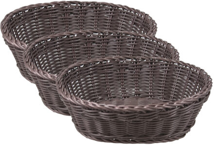 Cosy&Trendy 3x stuks ovale broodmanden/serveermanden bruin kunststof L25 x B20 x H8 cm