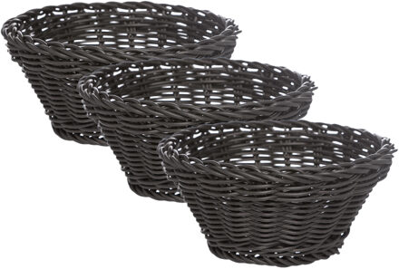 Cosy&Trendy 3x stuks ronde broodmanden/serveermanden zwart kunststof D15 x H7 cm