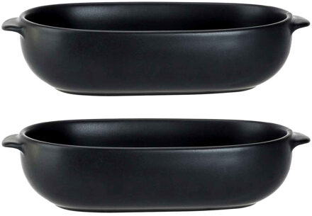 Cosy&Trendy 3x Zwarte ovenschalen 18,5 x 11,5 x 5 cm - Ovaal - Klassieke braadsledes - Ovenschotel schalen - Bakvorm/braadslede