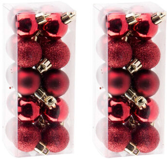 Cosy&Trendy 40x Donkerrode plastic mini kerstballen 3 cm - Mat/glans/glitter - Onbreekbare plastic kerstballen - Kerstboomversiering rood