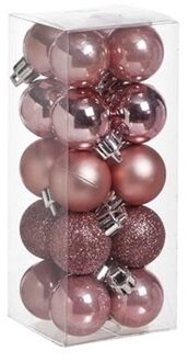 Cosy&Trendy 40x kleine roze kerstballen 3 cm kunststof mat/glans/glitter