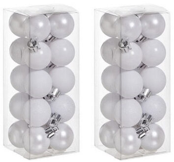 Cosy&Trendy 40x Kleine witte kerstballen 3 cm kunststof mat/glans/glitter