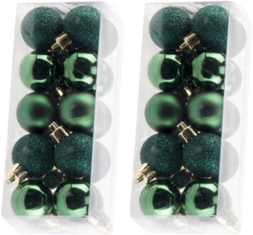 Cosy&Trendy 40x stuks kleine kunststof kerstballen donkergroen 3 cm mat/glans/glitter