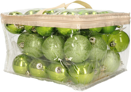 Cosy&Trendy 48x stuks kunststof kerstballen appel groen 6 cm in opbergtas/opbergbox