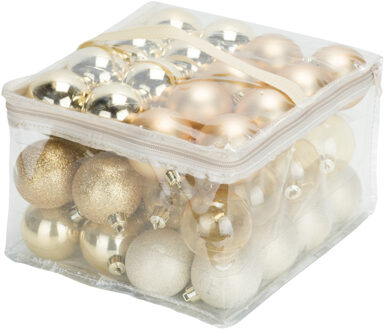 Cosy&Trendy 48x stuks kunststof kerstballen goud 6 cm in opbergtas/opbergbox