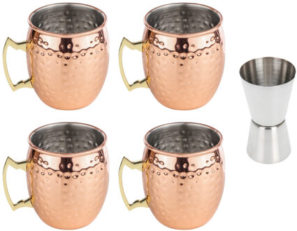 Cosy&Trendy 4x Cocktailbekers/cocktailglazen Moscow Mule 500 ml met RVS maatbeker / barmaatje - Cocktailglazen Bruin