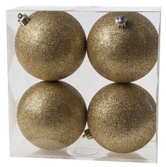 Cosy&Trendy 4x Gouden glitter kerstballen 10 cm kunststof