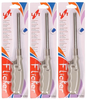 Cosy&Trendy 4x Grijze gasaanstekers 25,5 cm - Keuken/kaarsen of BBQ aansteker met lange hals