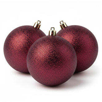 Cosy&Trendy 4x Kerstballen - donkerrood - glitter - 10 cm - kunststof