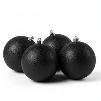 Cosy&Trendy 4x Kerstballen - glitter - zwart - 10 cm - kunststof