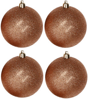 Cosy&Trendy 4x Kerstballen - koper - glitter - 10 cm - kunststof