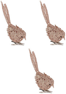 Cosy&Trendy 4x Kerstboomversiering glitter roze vogeltjes op clip 12 cm