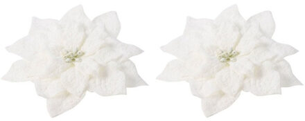 Cosy&Trendy 4x Kerstboomversiering op clip witte besneeuwde bloem 15 cm