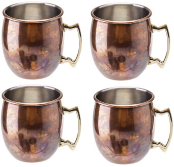 Cosy&Trendy 4x Koperen Moscow Mule drinkbeker antiek met handvat 450 ml - Cocktailglazen Bruin