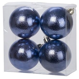 Cosy&Trendy 4x Kunststof kerstballen cirkel motief donkerblauw 8 cm kerstboom versiering/decoratie - Kerstbal