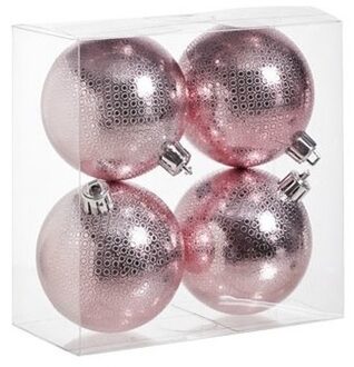 Cosy&Trendy 4x Kunststof kerstballen cirkel motief roze 8 cm kerstboom versiering/decoratie - Kerstbal